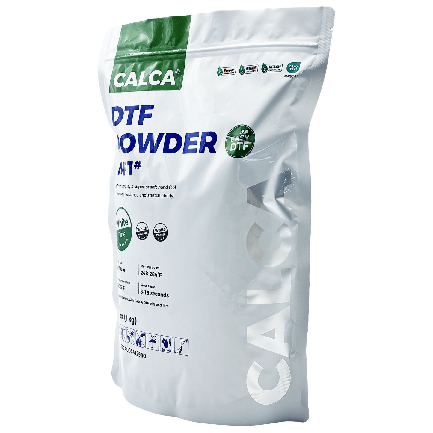 CALCA MF1 Direct to Film TPU DTF Powder, Digital Transfer Hot Melt Adhesive Powder (2.2lbs Pack, 1kg, Fine, White)