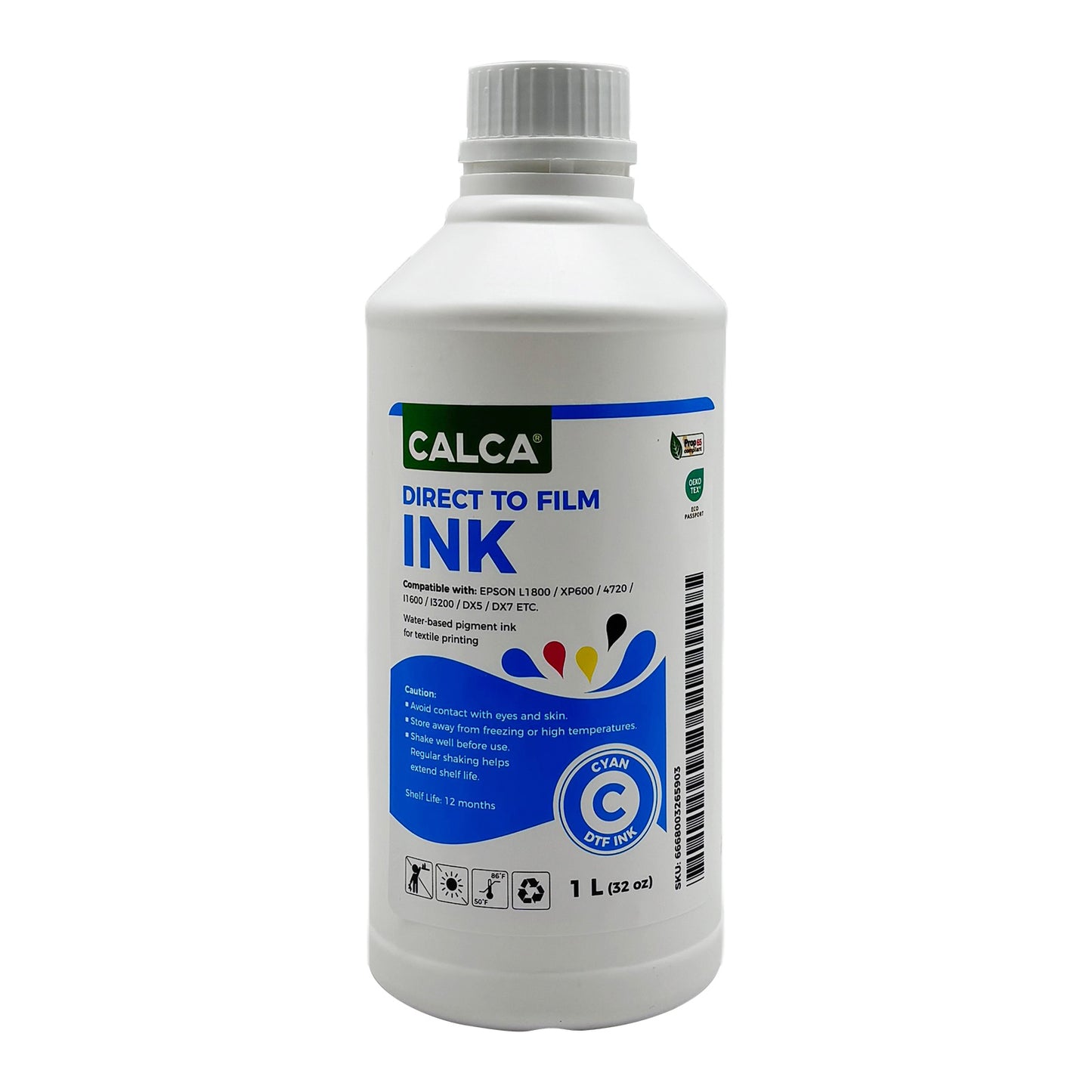 CALCA PRO Direct to Transfer Film Ink for Epson Printheads. 32 oz, Bottle of 1L, Water-based DTF Inks