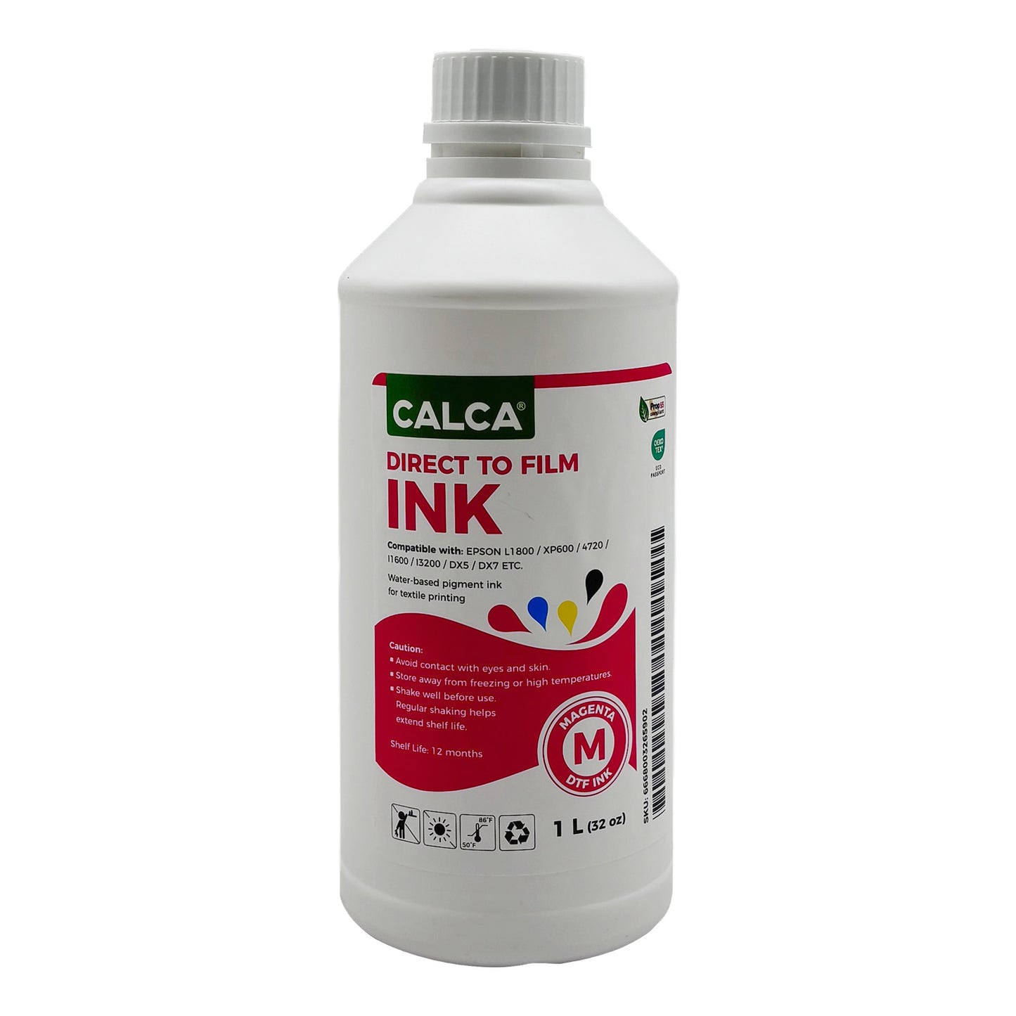 CALCA Direct to Transfer Film Ink for Epson Printheads. 32 oz, Bottle of 1L, Water-based DTF Inks