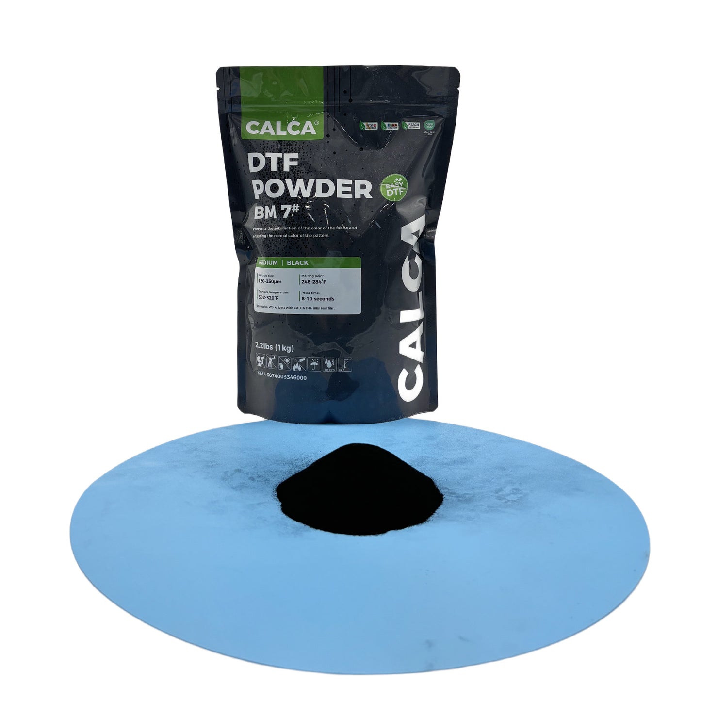 CALCA BM7 Direct to Film TPU DTF Powder, Digital Transfer Hot Melt Adhesive Powder (2.2lbs Pack, 35.2oz, Medium, Black, Anti-sublimation)