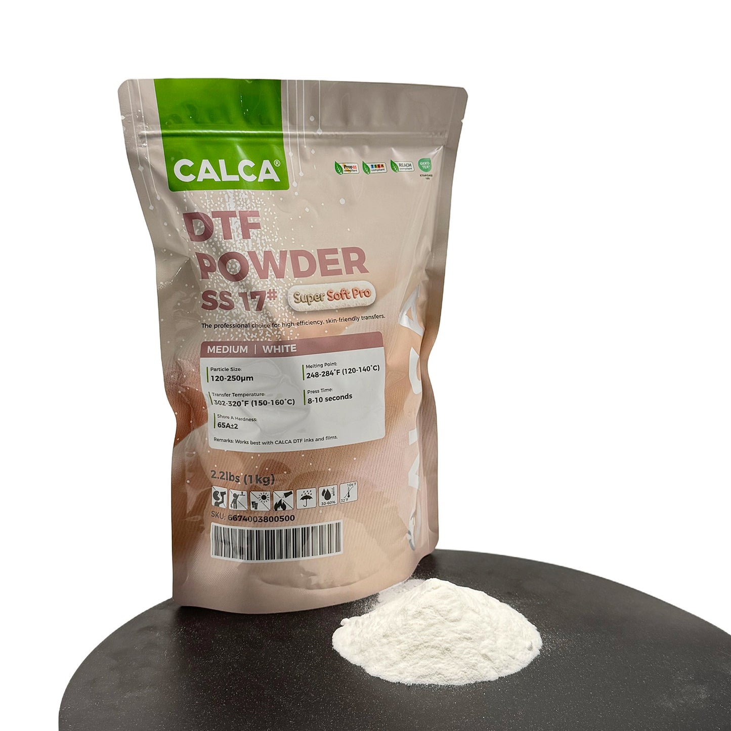 CALCA SS17 Super Soft TPU DTF Powder, Direct to Film Adhesive Powder (2.2lbs Pack, 1kg, Medium, White)