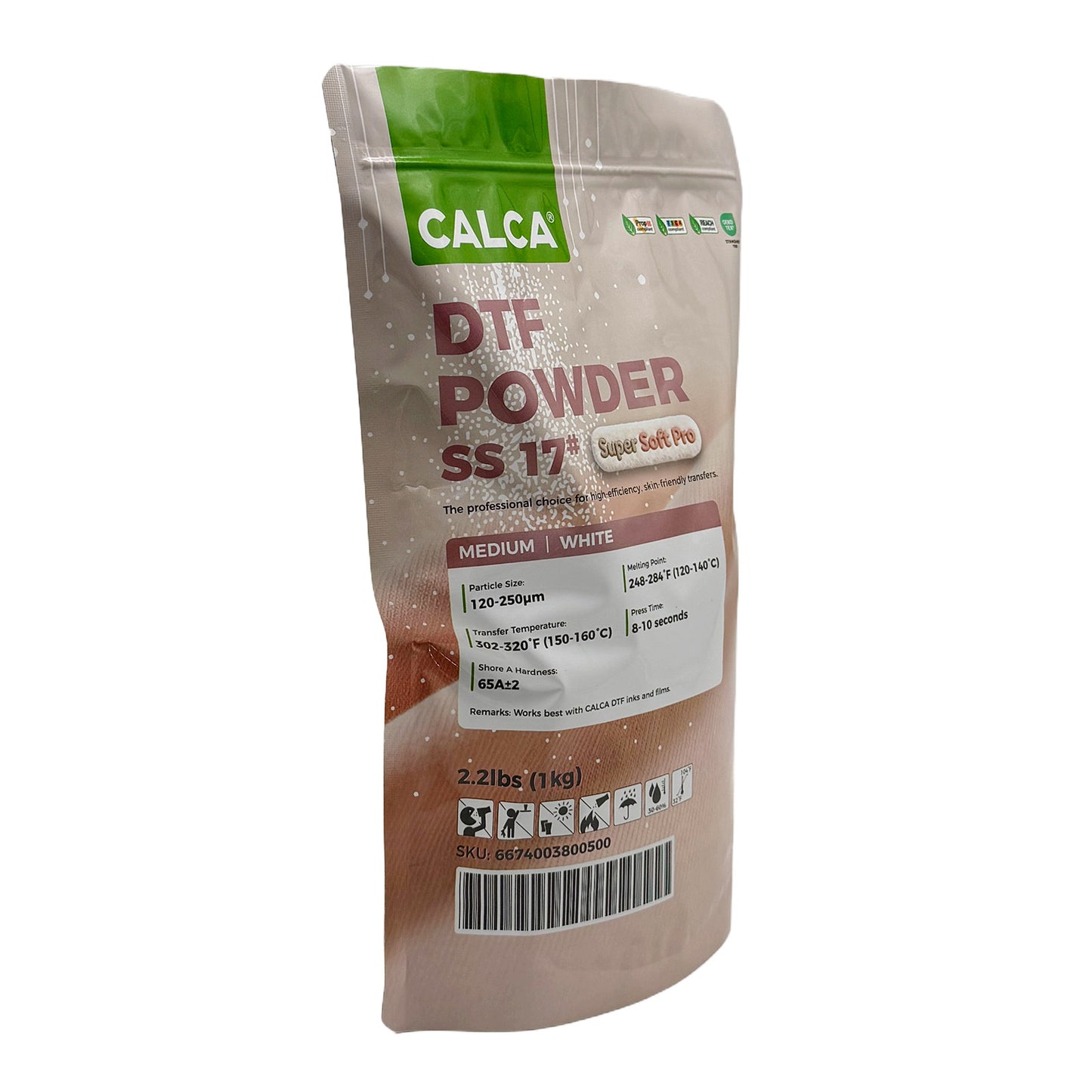 CALCA SS17 Super Soft TPU DTF Powder, Direct to Film Adhesive Powder (2.2lbs Pack, 1kg, Medium, White)