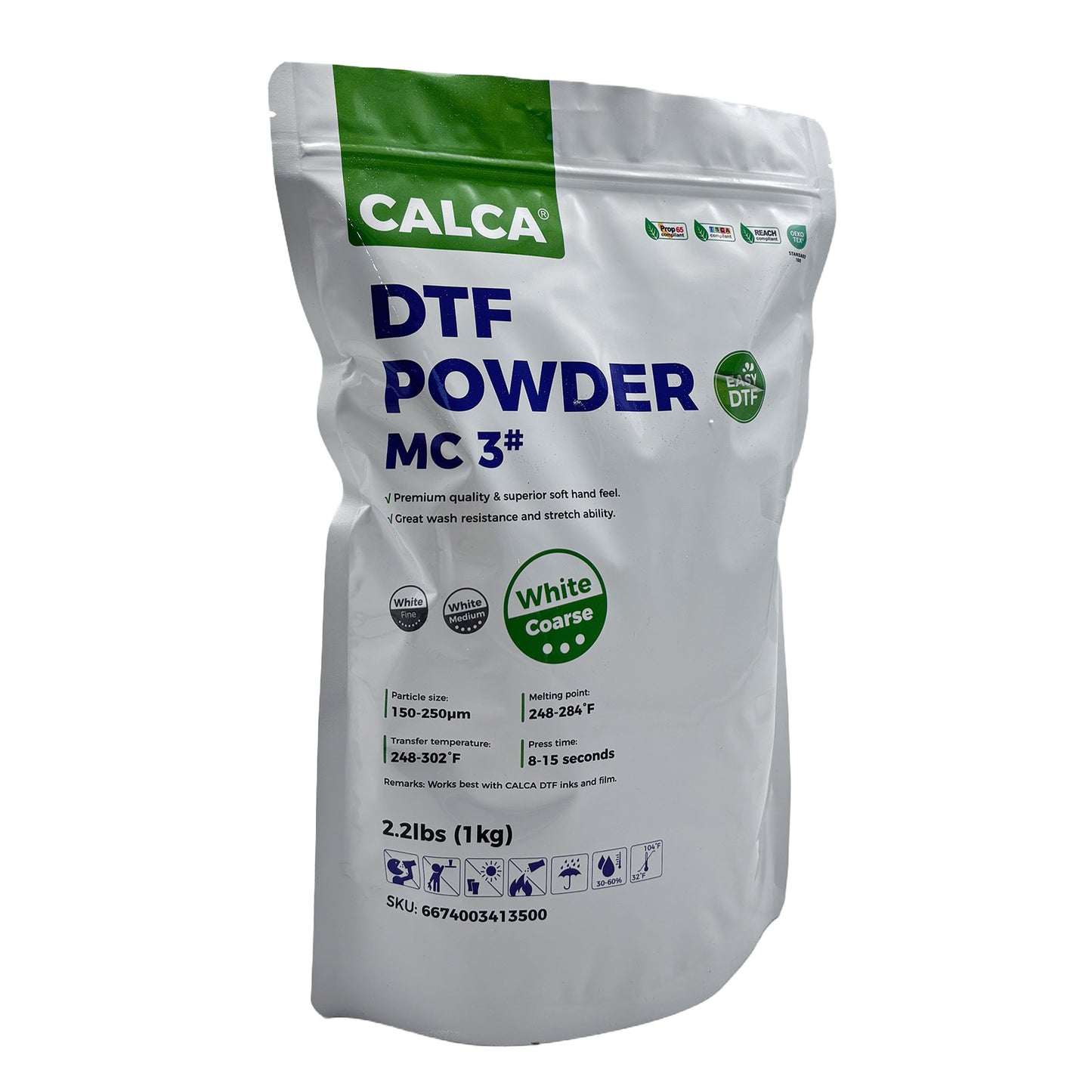 CALCA MC3 Direct to Film TPU DTF Powder, Digital Transfer Hot Melt Adhesive Powder (2.2lbs Pack, 1kg, Coarse, White)