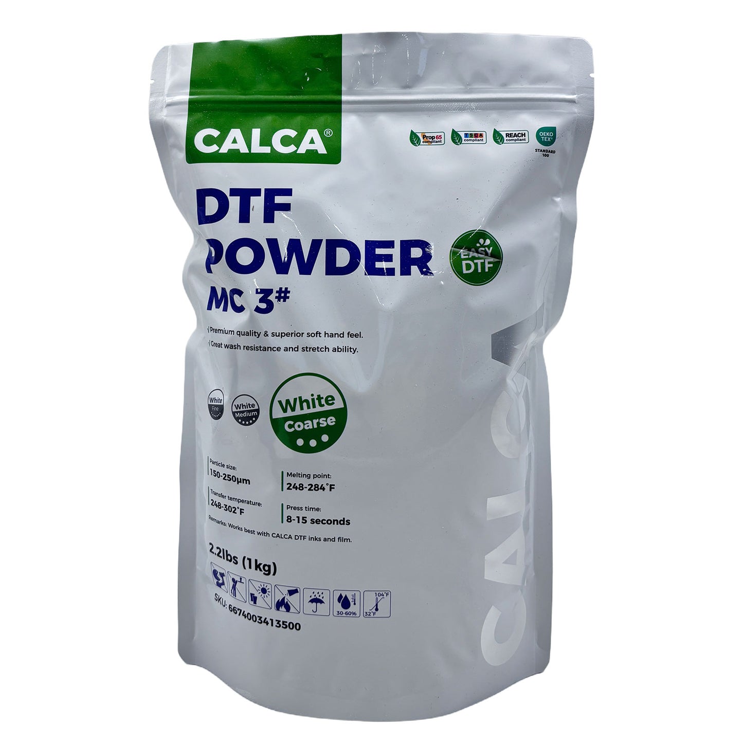 CALCA MC3 Direct to Film TPU DTF Powder, Digital Transfer Hot Melt Adhesive Powder (2.2lbs Pack, 1kg, Coarse, White)